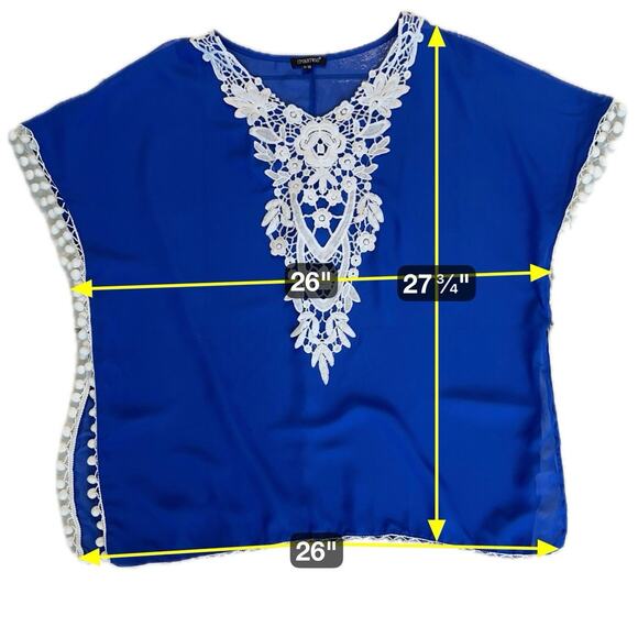 Chiffon Crochet Swimsuit Pullover Cover Up Womens S-M Blue White Beachy Vacation - Picture 5 of 15